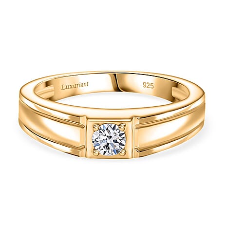 Luxuriant Diamond Lab Grown Diamond (SI-G-H) Signet Ring in 18K Vermeil Yellow Gold Plated Sterling Silver