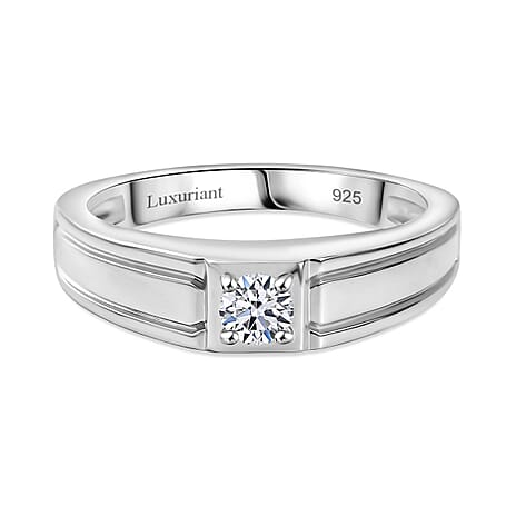 Luxuriant Diamond Lab Grown Diamond (SI-G-H) Signet Ring in Rhodium Overlay Sterling Silver