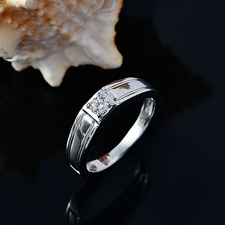 Luxuriant Diamond Lab Grown Diamond (SI-G-H) Signet Ring in Rhodium Overlay Sterling Silver