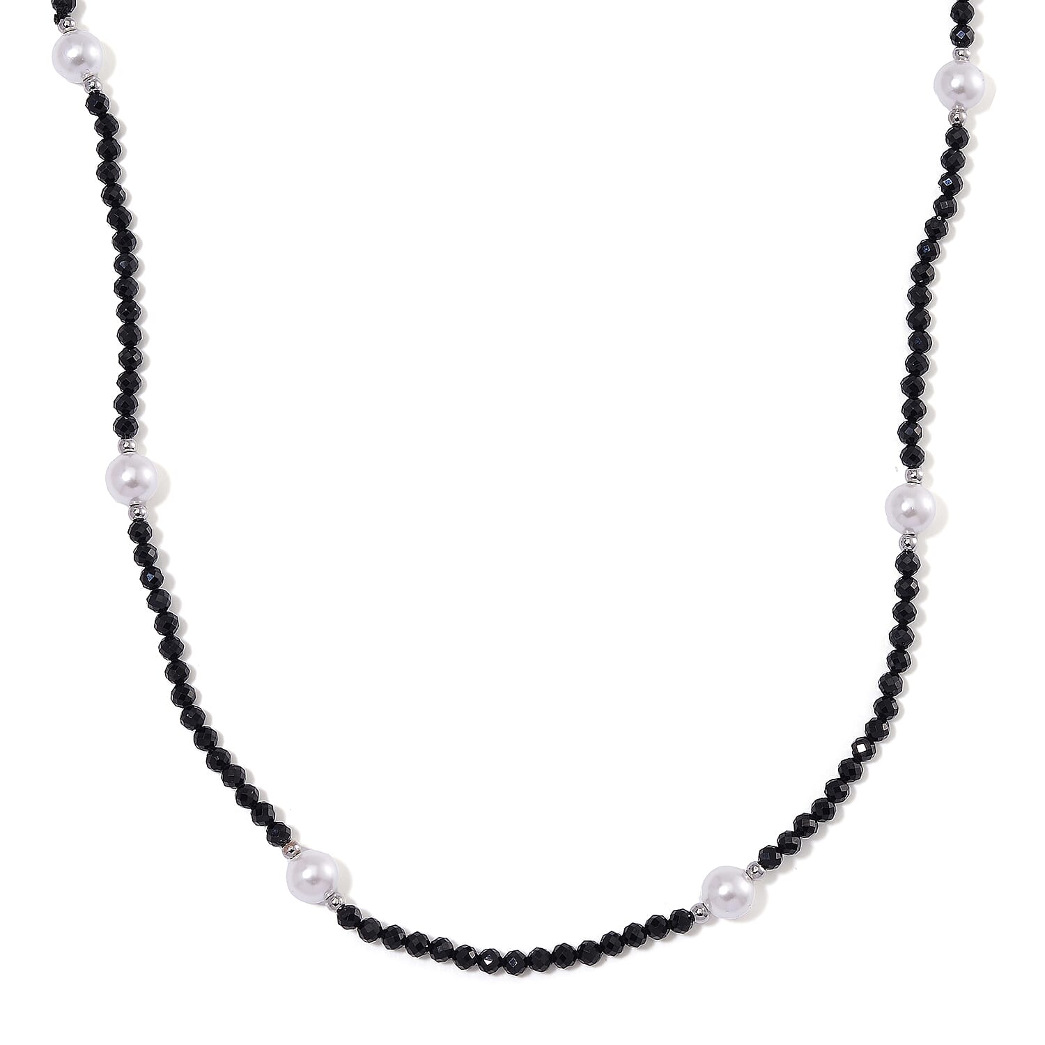 White Shell Pearl & Black Spinel Necklace (Size 30) 127.00 Ct.