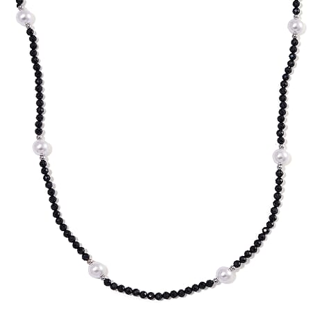 White Shell Pearl & Black Spinel Necklace (Size 30) 127.00 Ct.