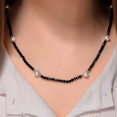 White Shell Pearl & Black Spinel Necklace (Size 30) 127.00 Ct.
