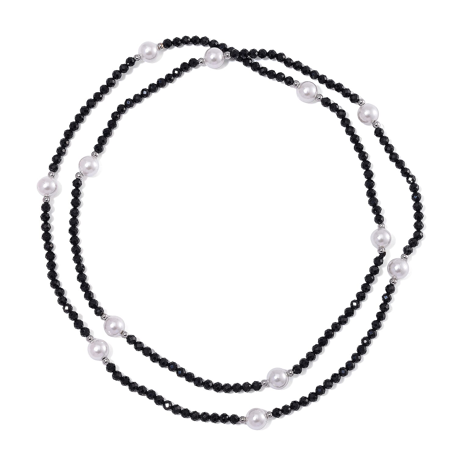 White Shell Pearl & Black Spinel Necklace (Size 30) 127.00 Ct.