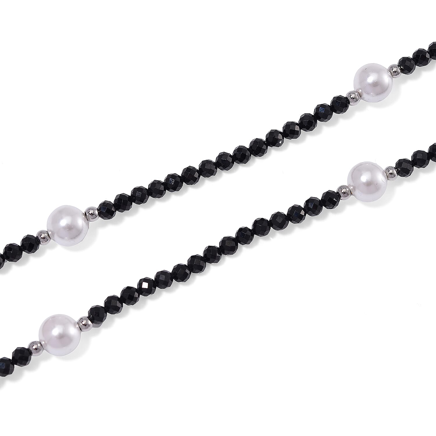 White Shell Pearl & Black Spinel Necklace (Size 30) 127.00 Ct.