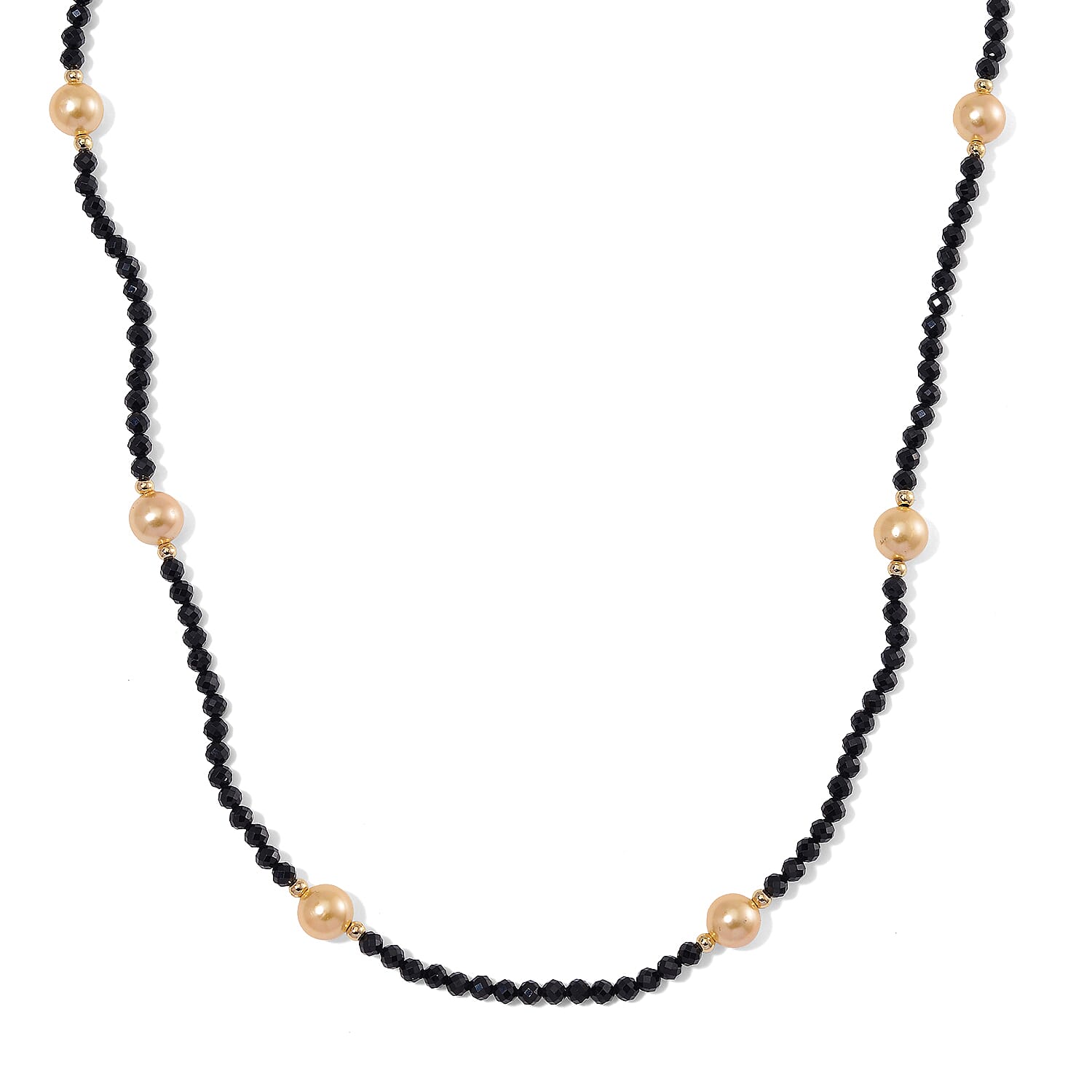 Golden Shell Pearl & Black Spinel Necklace (Size 30) in Yellow Colour Tone 127.00 Ct.
