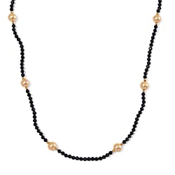 Golden Shell Pearl & Black Spinel Necklace (Size 30) in Yellow Colour Tone 127.00 Ct.