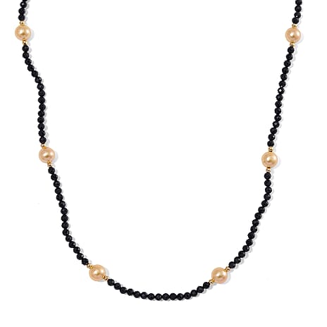 Golden Shell Pearl & Black Spinel Necklace (Size 30) in Yellow Colour Tone 127.00 Ct.