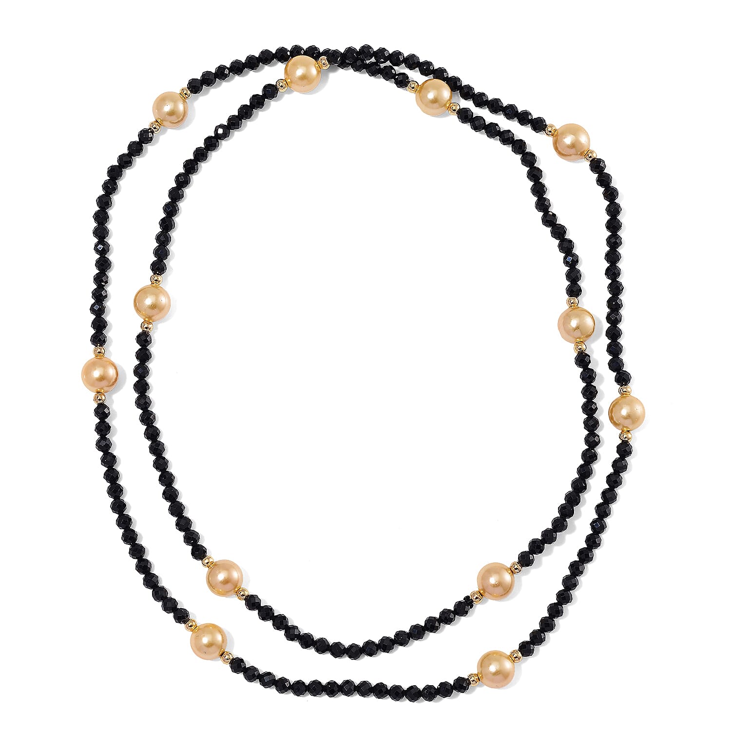 Golden Shell Pearl & Black Spinel Necklace (Size 30) in Yellow Colour Tone 127.00 Ct.