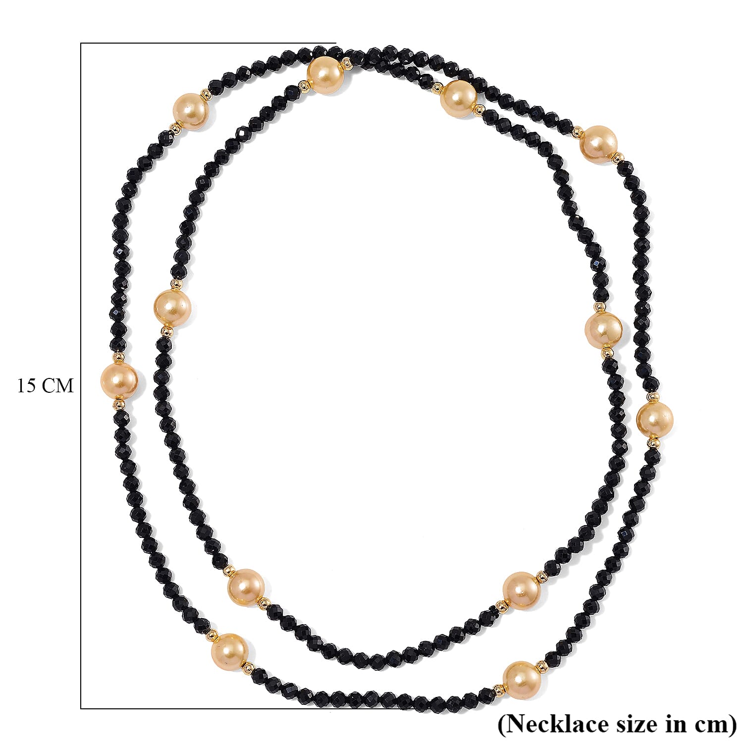 Golden Shell Pearl & Black Spinel Necklace (Size 30) in Yellow Colour Tone 127.00 Ct.