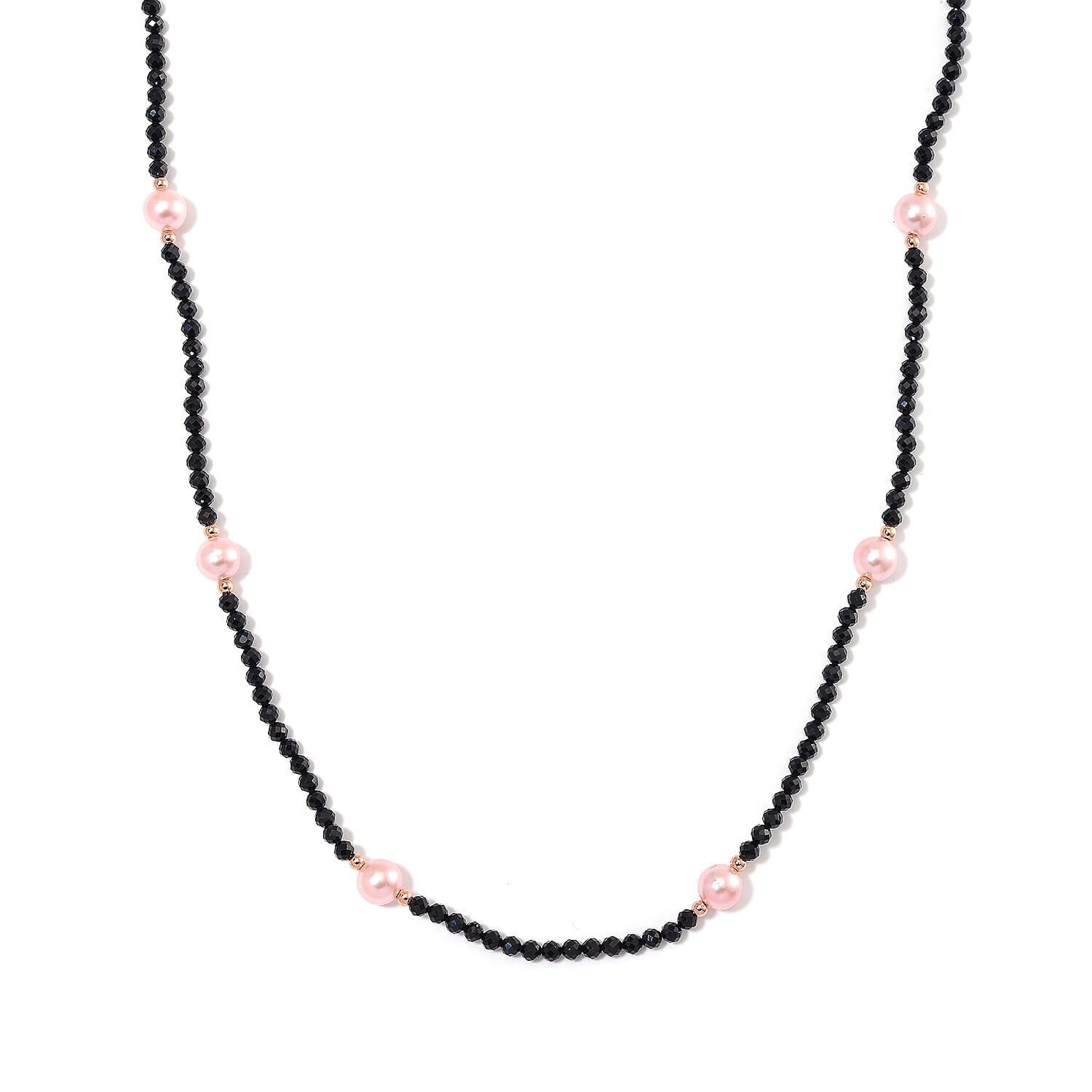 Pink Shell Pearl & Black Spinel Necklace (Size 30) in Rose Gold Colour Tone 127.00 Ct.