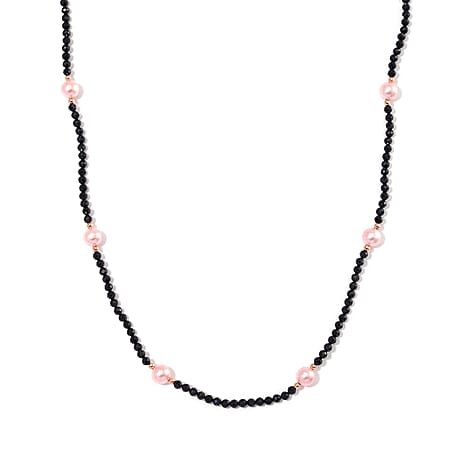 Pink Shell Pearl & Black Spinel Necklace (Size 30) in Rose Gold Colour Tone 127.00 Ct.