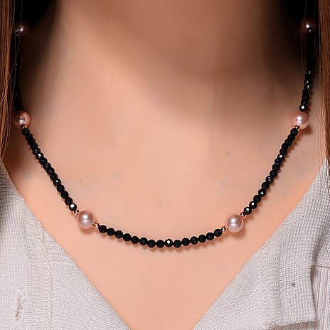 Pink Shell Pearl & Black Spinel Necklace (Size 30) in Rose Gold Colour Tone 127.00 Ct.