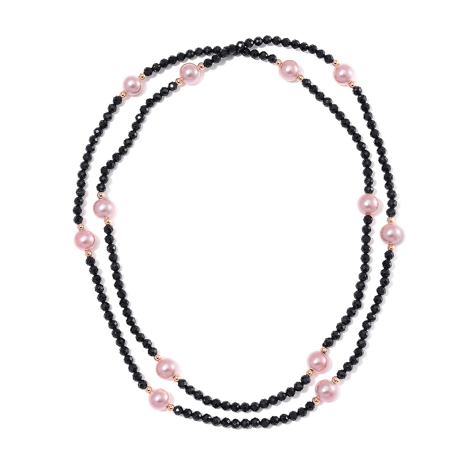 Pink Shell Pearl & Black Spinel Necklace (Size 30) in Rose Gold Colour Tone 127.00 Ct.