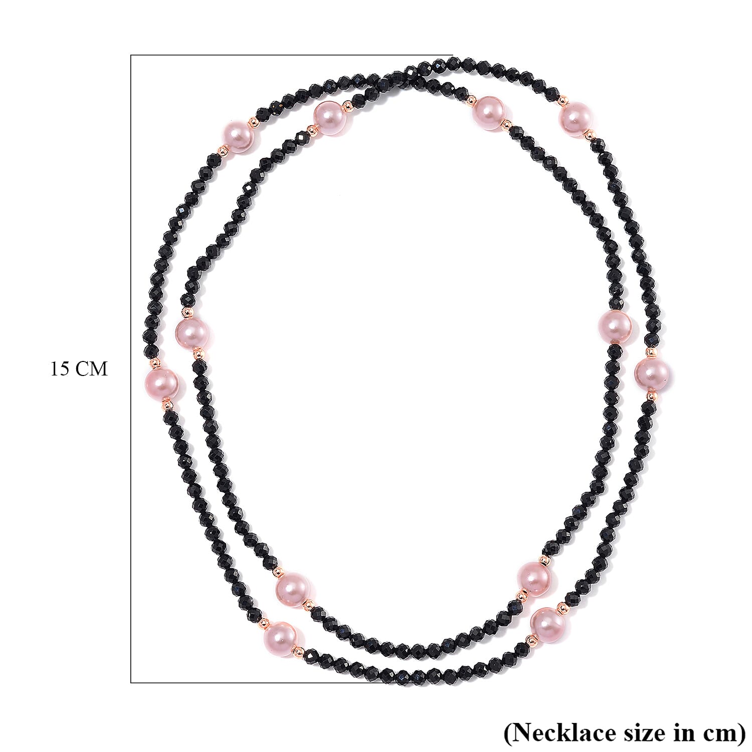 Pink Shell Pearl & Black Spinel Necklace (Size 30) in Rose Gold Colour Tone 127.00 Ct.