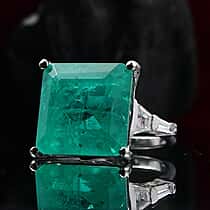 Emeraldine Triplet Quartz & White Zircon Ring in Rhodium Overlay Sterling Silver 18.20 Ct.