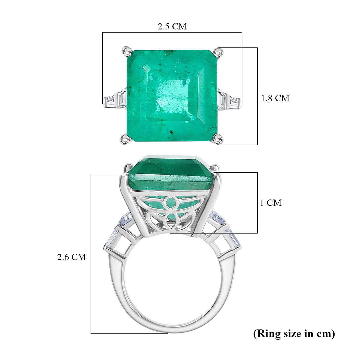 Emeraldine Triplet Quartz & White Zircon Solitaire Ring in Rhodium Overlay Sterling Silver 18.20 Ct. Emeraldine Triplet Quartz & White Zircon Solitaire Ring in Rhodium Overlay Sterling Silver 18.20 Ct.