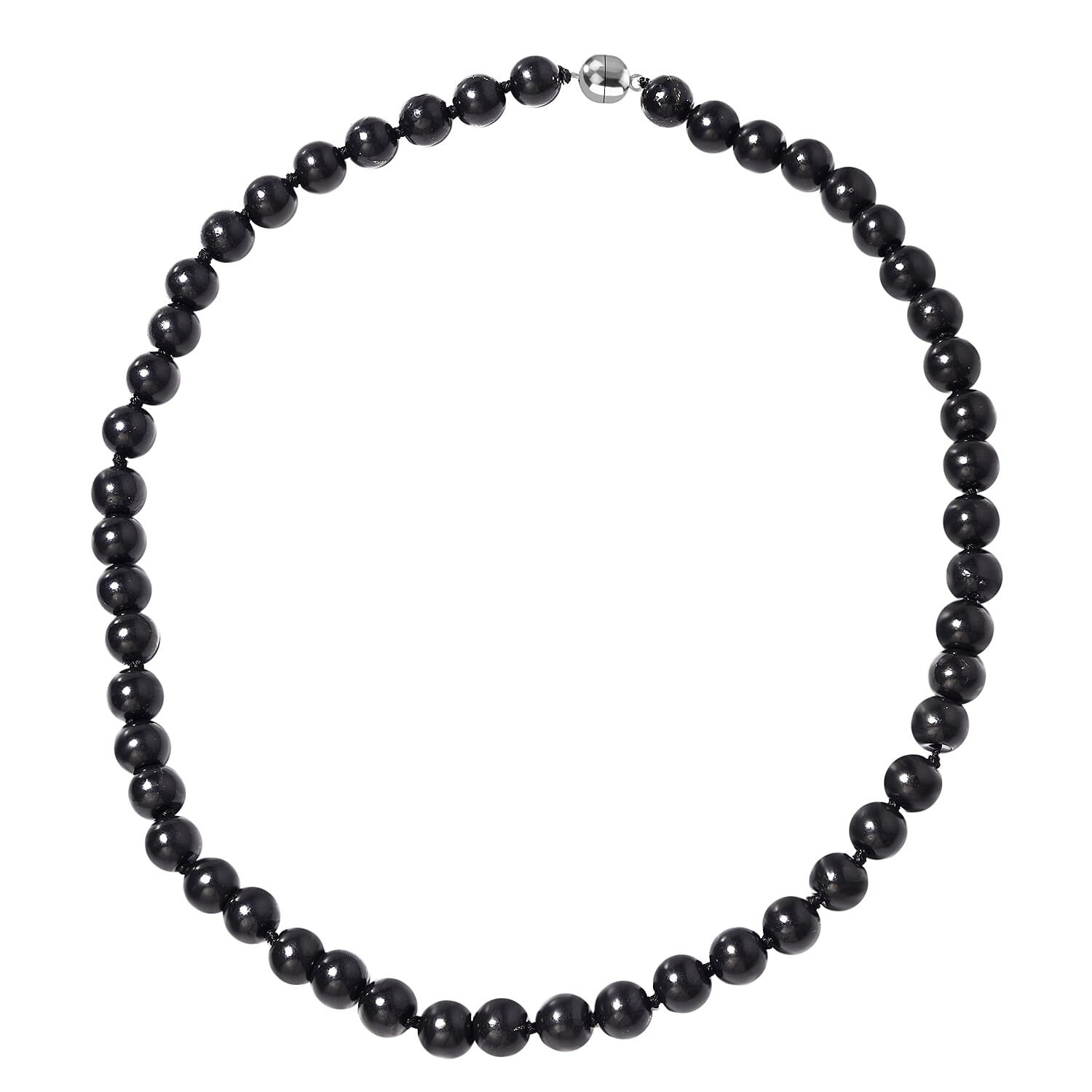 Shungite Beads Necklace (Size - 20) with Magnetic Clasp in Rhodium Overlay Sterling Silver 522.50 Ct.