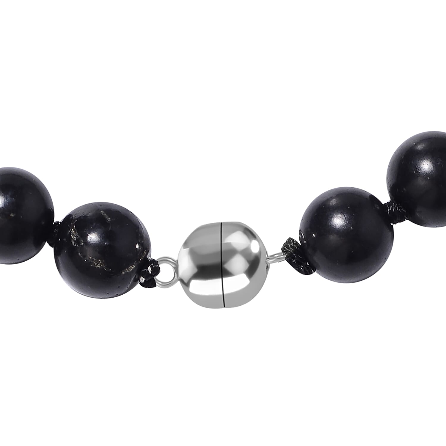 Shungite Beads Necklace (Size - 20) with Magnetic Clasp in Rhodium Overlay Sterling Silver 522.50 Ct.