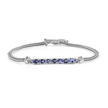 Tanzanite Chain Bracelet (Size - 7.5) in Rhodium Overlay Sterling Silver