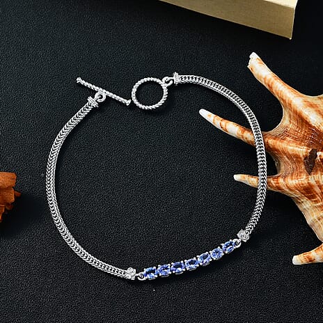One Time Deal - Handmade Tanzanite Bracelet (Size - 7.5) in Rhodium Overlay Sterling 1.28 Ct.