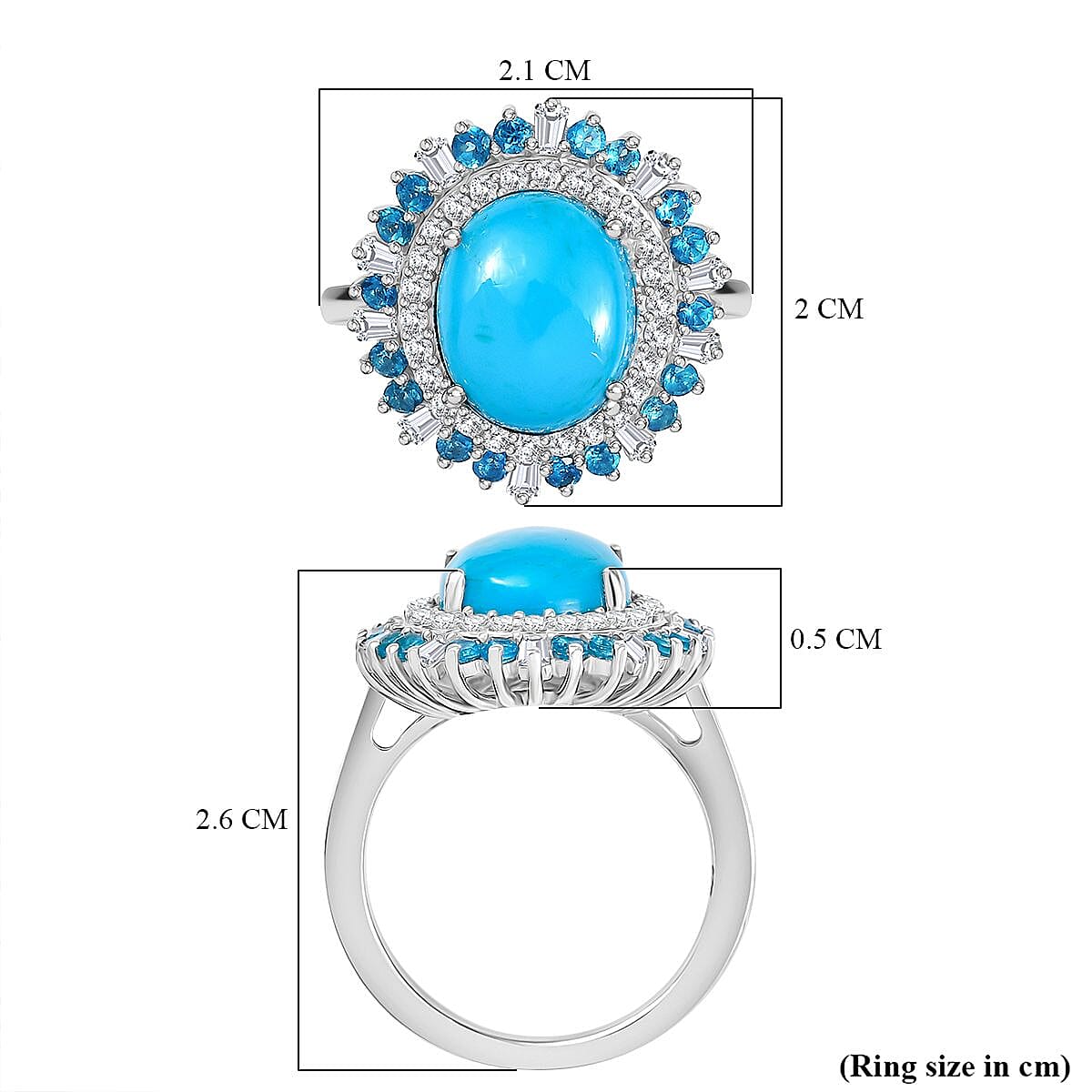Sleeping Beauty Turquoise, White Zircon & Neon Apatite Ring in Rhodium Overlay Sterling Silver 3.92 Ct. Sleeping Beauty Turquoise, White Zircon & Neon Apatite Ring in Rhodium Overlay Sterling Silver 3.92 Ct.
