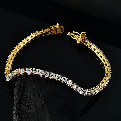 19TH BIRTHDAY MIDNIGHT SPECIAL - Moissanite Cluster Bracelet (Size - 8) in 18K Vermeil Yellow Gold Plated Sterling Silver 5.82 Ct, Silver Wt. 10.08 Gms.