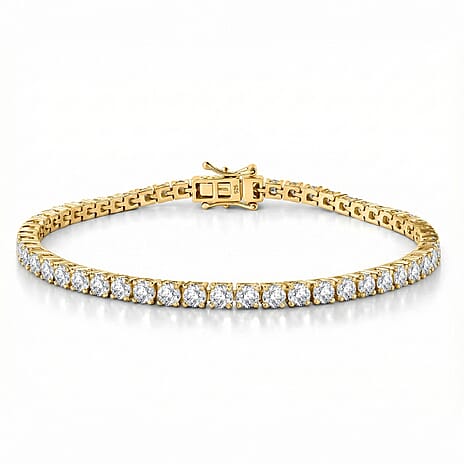 19TH BIRTHDAY MIDNIGHT SPECIAL - Moissanite Cluster Bracelet (Size - 8) in 18K Vermeil Yellow Gold Plated Sterling Silver 5.82 Ct, Silver Wt. 10.08 Gms.
