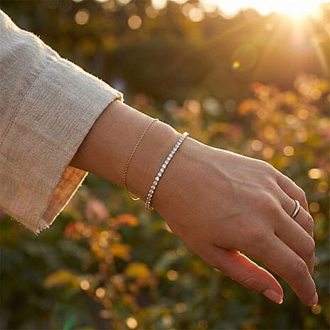 19TH BIRTHDAY MIDNIGHT SPECIAL - Moissanite Cluster Bracelet (Size - 8) in 18K Vermeil Yellow Gold Plated Sterling Silver 5.82 Ct, Silver Wt. 10.08 Gms.