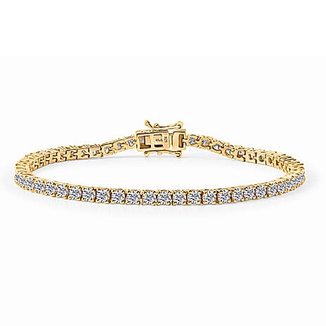 19TH BIRTHDAY MIDNIGHT SPECIAL - Moissanite Cluster Bracelet (Size - 7) in 18K Vermeil Yellow Gold Plated Sterling Silver 5.02 Ct, Silver Wt. 9.16 Gms.