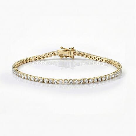 19TH BIRTHDAY MIDNIGHT SPECIAL - Moissanite Cluster Bracelet (Size - 7) in 18K Vermeil Yellow Gold Plated Sterling Silver 5.02 Ct, Silver Wt. 9.16 Gms.