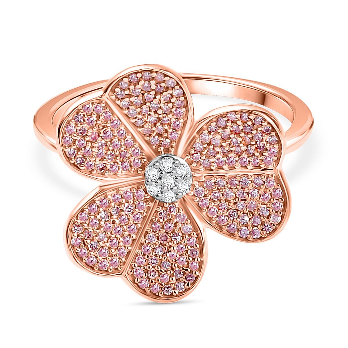 Designer Inspired - 9K Rose Gold SGL Certified Natural Pink and White Diamond Floral Ring 0.50 Ct.