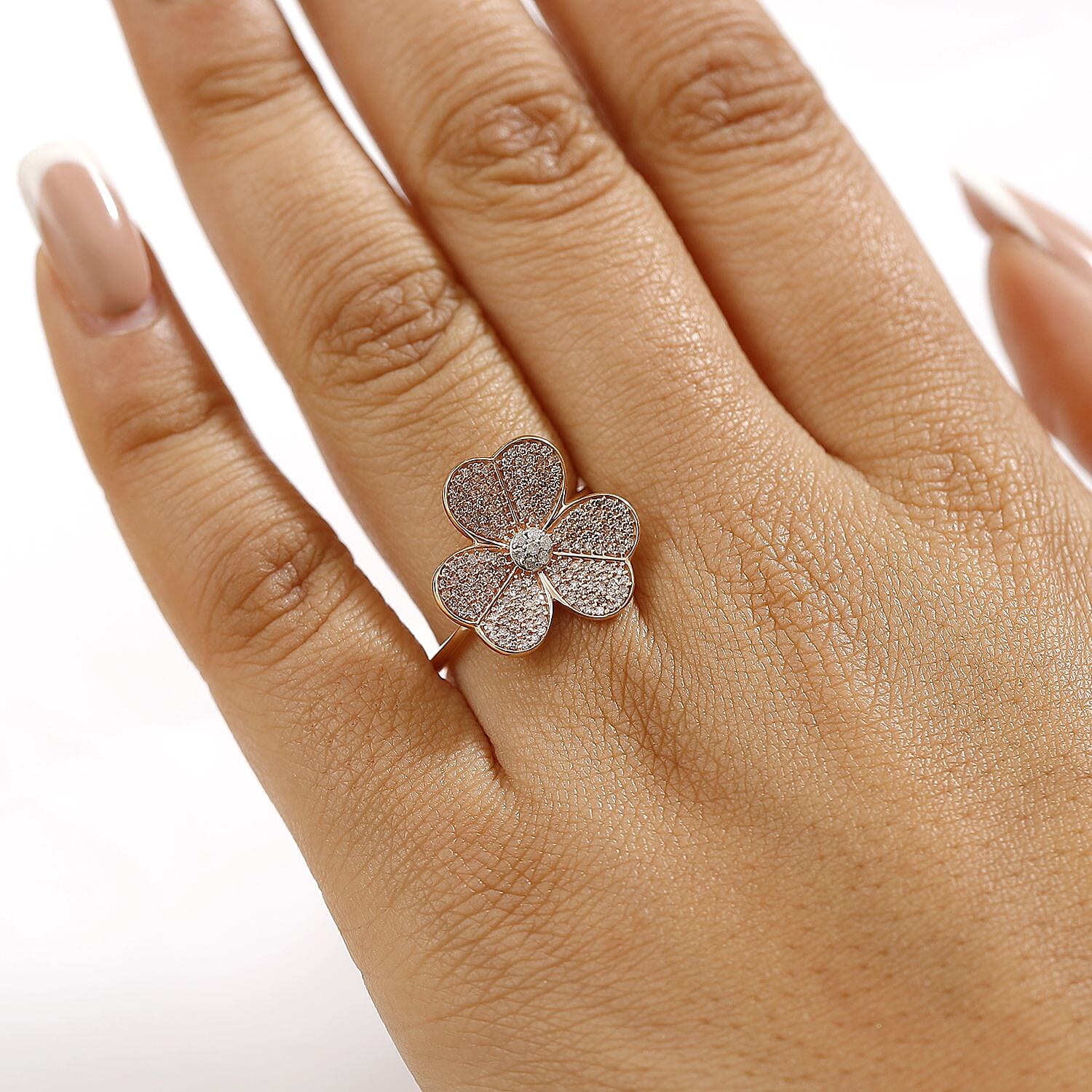 Designer Inspired - 9K Rose Gold SGL Certified Natural Pink and White Diamond Floral Ring 0.50 Ct.