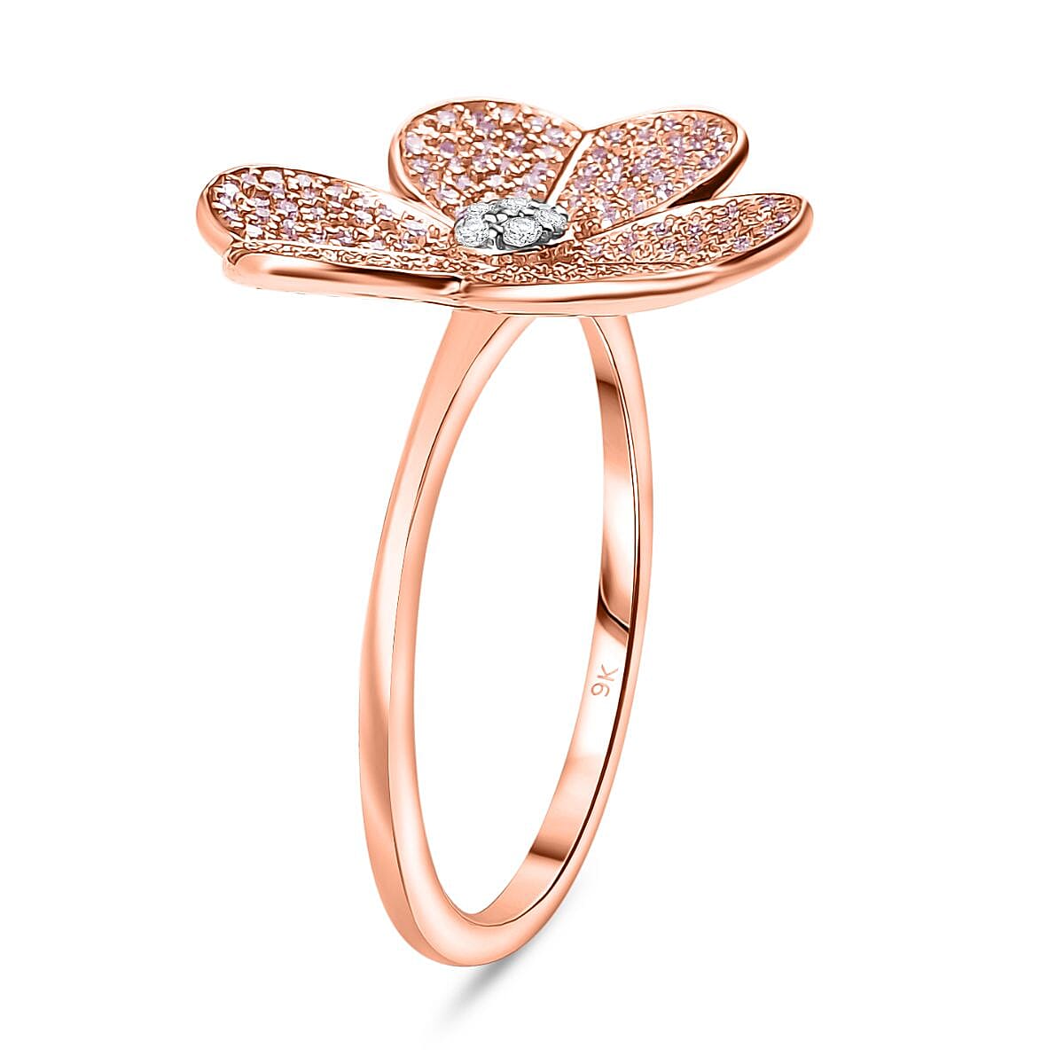 Designer Inspired - 9K Rose Gold SGL Certified Natural Pink and White Diamond Floral Ring 0.50 Ct.