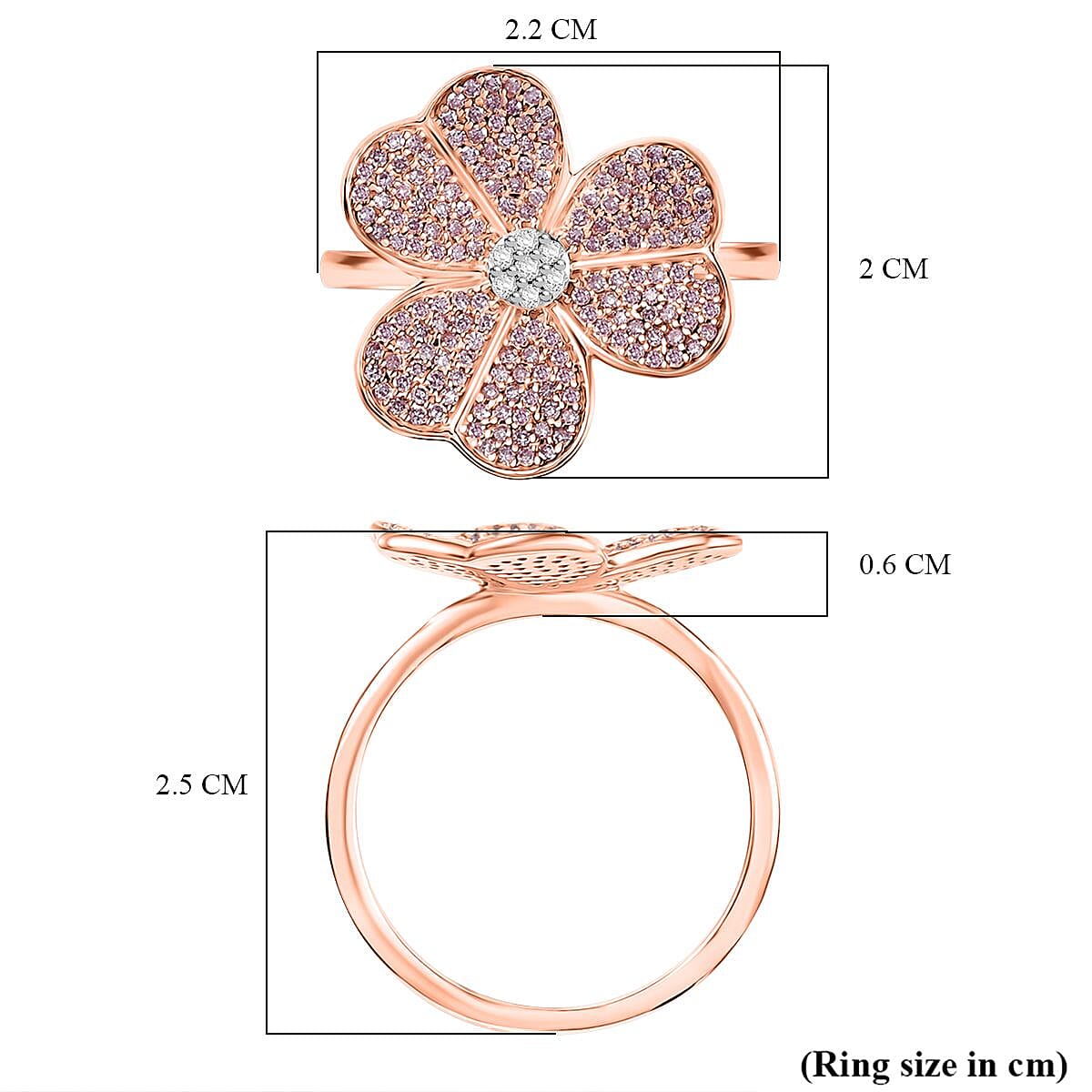 Designer Inspired - 9K Rose Gold SGL Certified Natural Pink and White Diamond Floral Ring 0.50 Ct.
