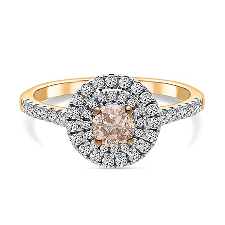 Argyle Deal- 9K Yellow Gold SGL Certified Natural Champagne (0.5Ct) and Natural White Diamond Ring 1.00 Ct