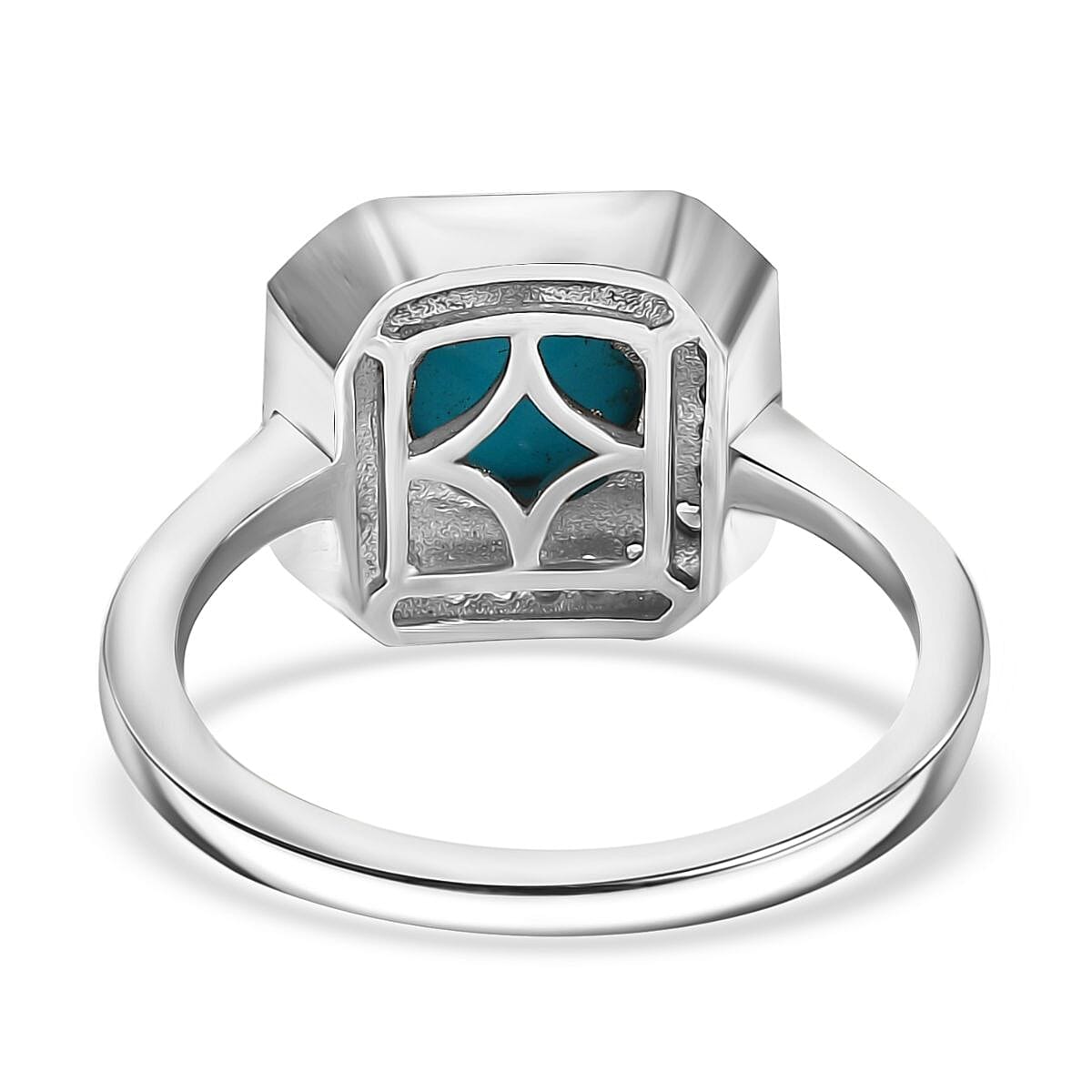 D'joy Sleeping Beauty Turquoise, Blue Sapphire & White Zircon Solitaire Ring in Rhodium Overlay Sterling Silver 1.36 Ct.