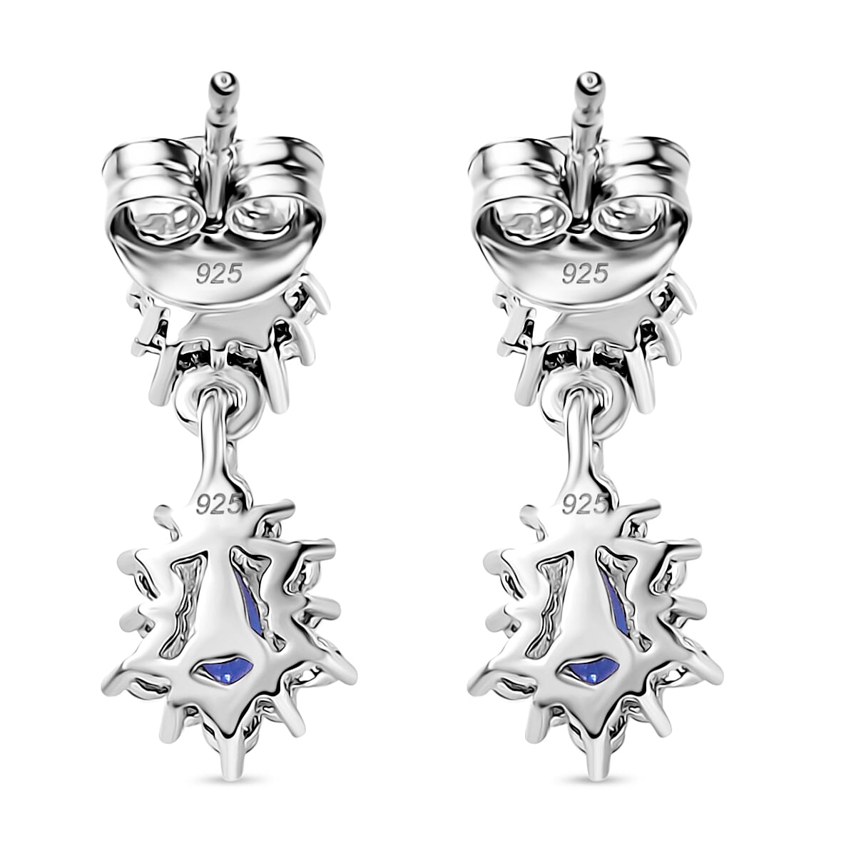 Tanzanite & White Zircon Dangling Earring with Push Back in Rhodium Overlay Sterling Silver 1.03 Ct. Tanzanite & White Zircon Dangling Earring with Push Back in Rhodium Overlay Sterling Silver 1.03 Ct.