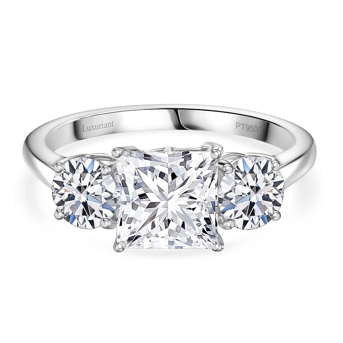 Luxuriant Diamond 950 Platinum IGI Certified Princess Cut Lab Grown Diamond (VS-E-F) Trilogy Ring 3.07 Ct.