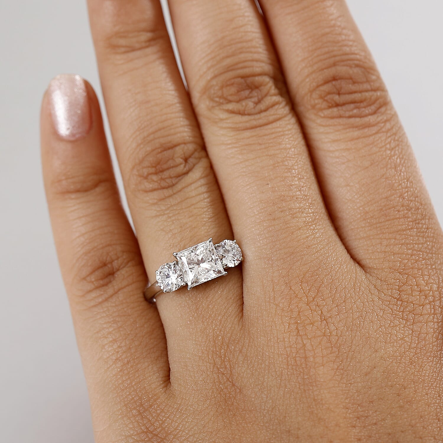 Luxuriant Diamond 950 Platinum IGI Certified Princess Cut Lab Grown Diamond (VS-E-F) Trilogy Ring 3.07 Ct.