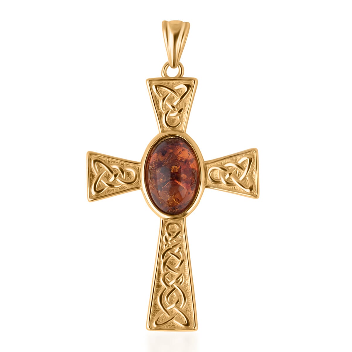 Baltic Amber Cross Pendant  in Gold Overlay Sterling Silver 4.00 Ct, Silver Wt. 6.80 Gms.