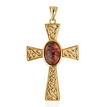Ever True Baltic Amber Cross Pendant in Gold Overlay Sterling Silver 4.00 Ct