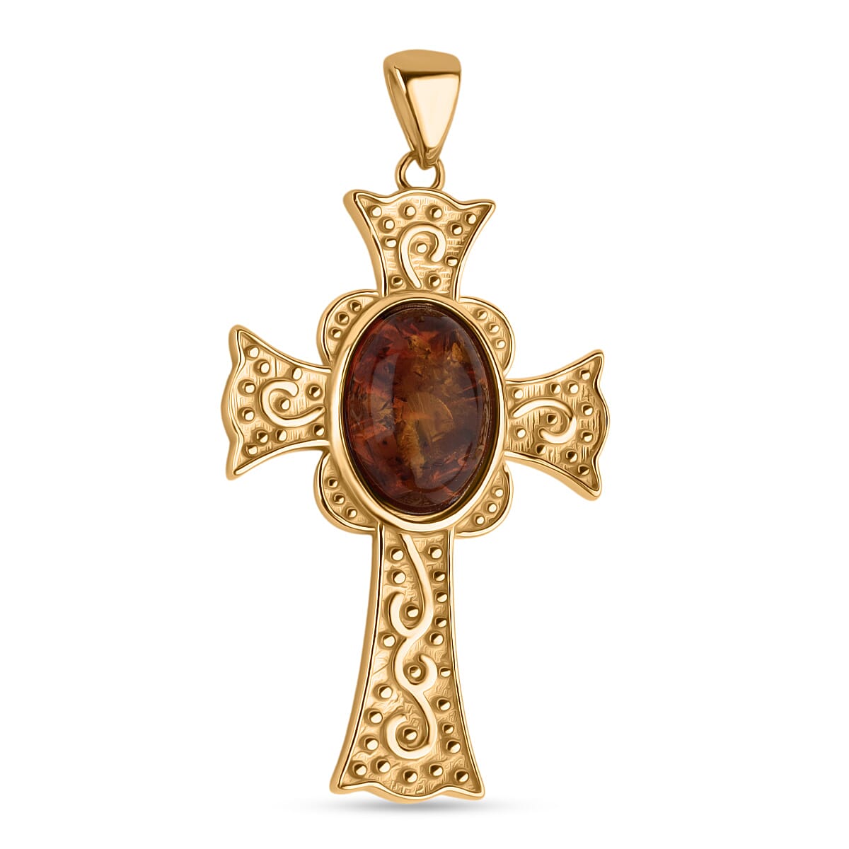 Baltic Amber Cross Pendant in Gold Overlay Sterling Silver 5.00 Ct,  Silver Wt. 7.00 Gms.