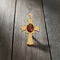 Baltic Amber Cross Pendant in Gold Overlay Sterling Silver 5.00 Ct,  Silver Wt. 7.00 Gms.