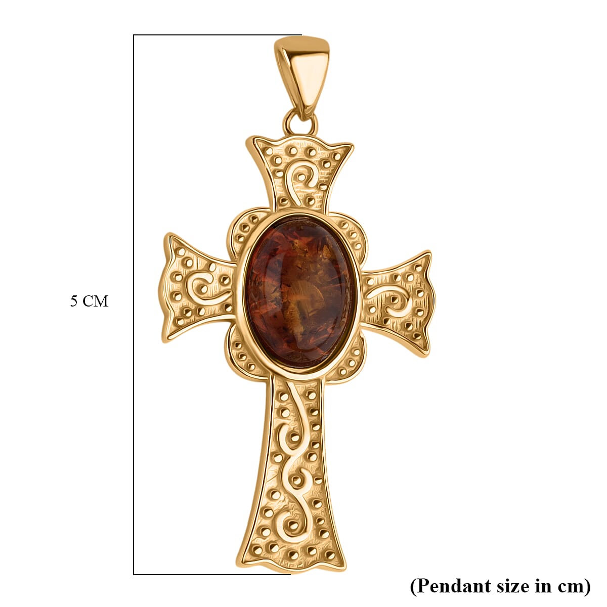 Baltic Amber Cross Pendant in Gold Overlay Sterling Silver 5.00 Ct,  Silver Wt. 7.00 Gms.