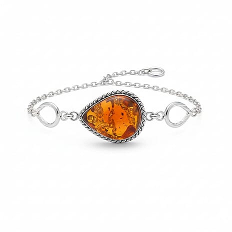 Amber Bracelet (Size - 7 with Ext) in Sterling Silver 30.00 Ct, Silver Wt. 14.00 Gms.