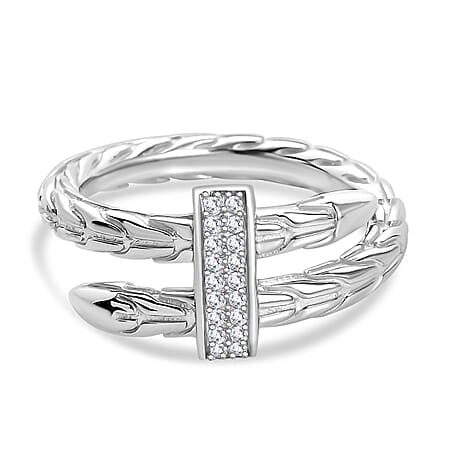 Designer Inspired - Moissanite Serpent Ring in Rhodium Overlay Sterling Silver Designer Inspired - Moissanite Serpent Ring in Rhodium Overlay Sterling Silver