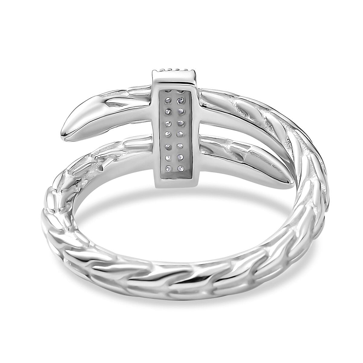Designer Inspired - Moissanite Serpent Ring in Rhodium Overlay Sterling Silver Designer Inspired - Moissanite Serpent Ring in Rhodium Overlay Sterling Silver