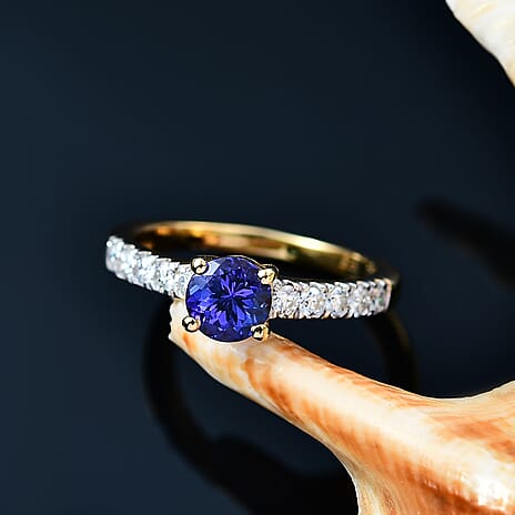 Tanzanite & Moissanite Ring in 18K Vermeil Yellow Gold Plated  Sterling Silver 1.15 Ct.