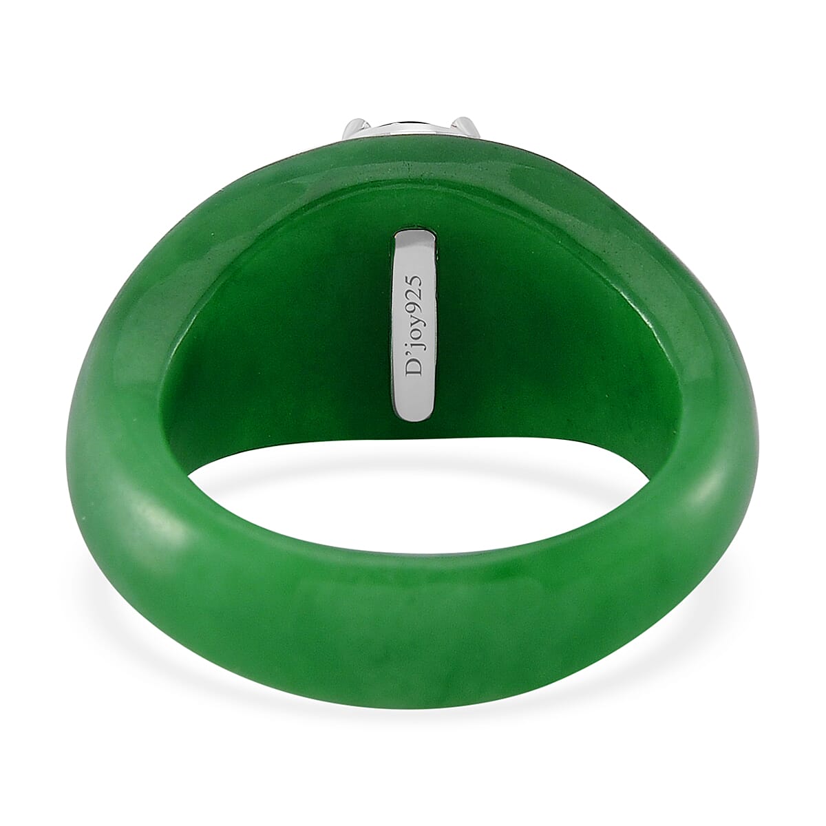 Natural Chrome Diopside, Green Jade & White Zircon Ring in Rhodium Overlay Sterling Silver 24.95 Ct.