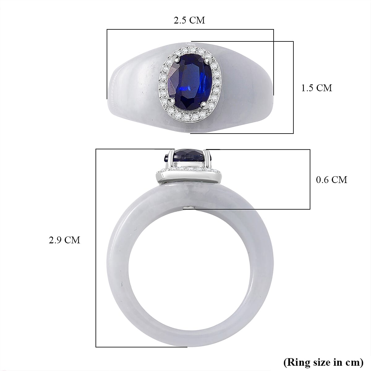 Kyanite, White Jade & White Zircon Ring in Rhodium Overlay Sterling Silver 25.61 Ct.